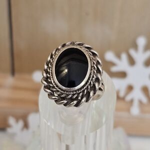 Vintage Onyx Sterling Silver Braided Bezel Ring Size 4.75 US 925